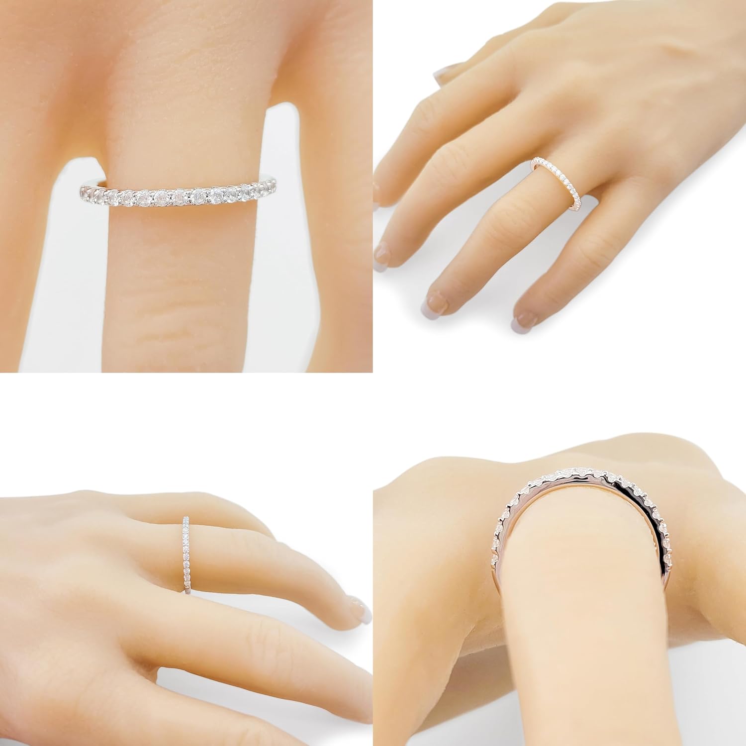 Simulated Diamond Wedding Band/Anniversary Ring Cubic Zirconia Silver Half Eternity Stackable