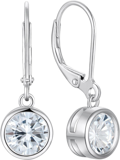 925 Sterling Silver Solitaire Teardrop Dangle Drop Earrings Pear/Heart/Round Cut Birthstone Leverback Earrings Jewelry for Women