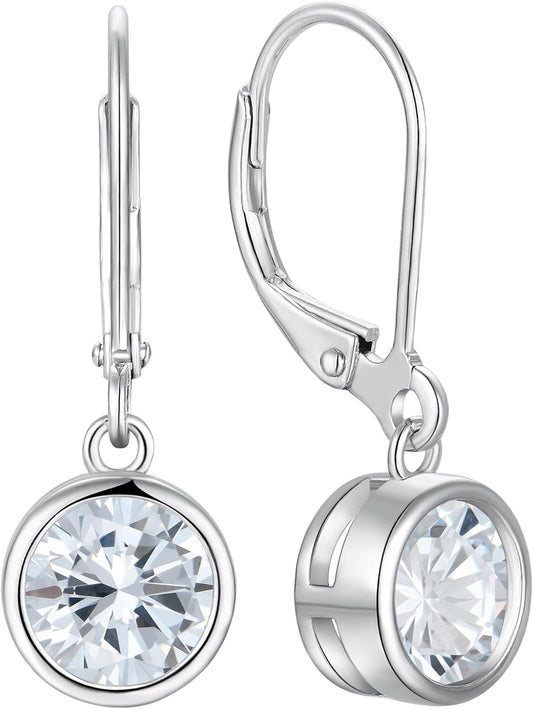 925 Sterling Silver Solitaire Teardrop Dangle Drop Earrings Pear/Heart/Round Cut Birthstone Leverback Earrings Jewelry for Women