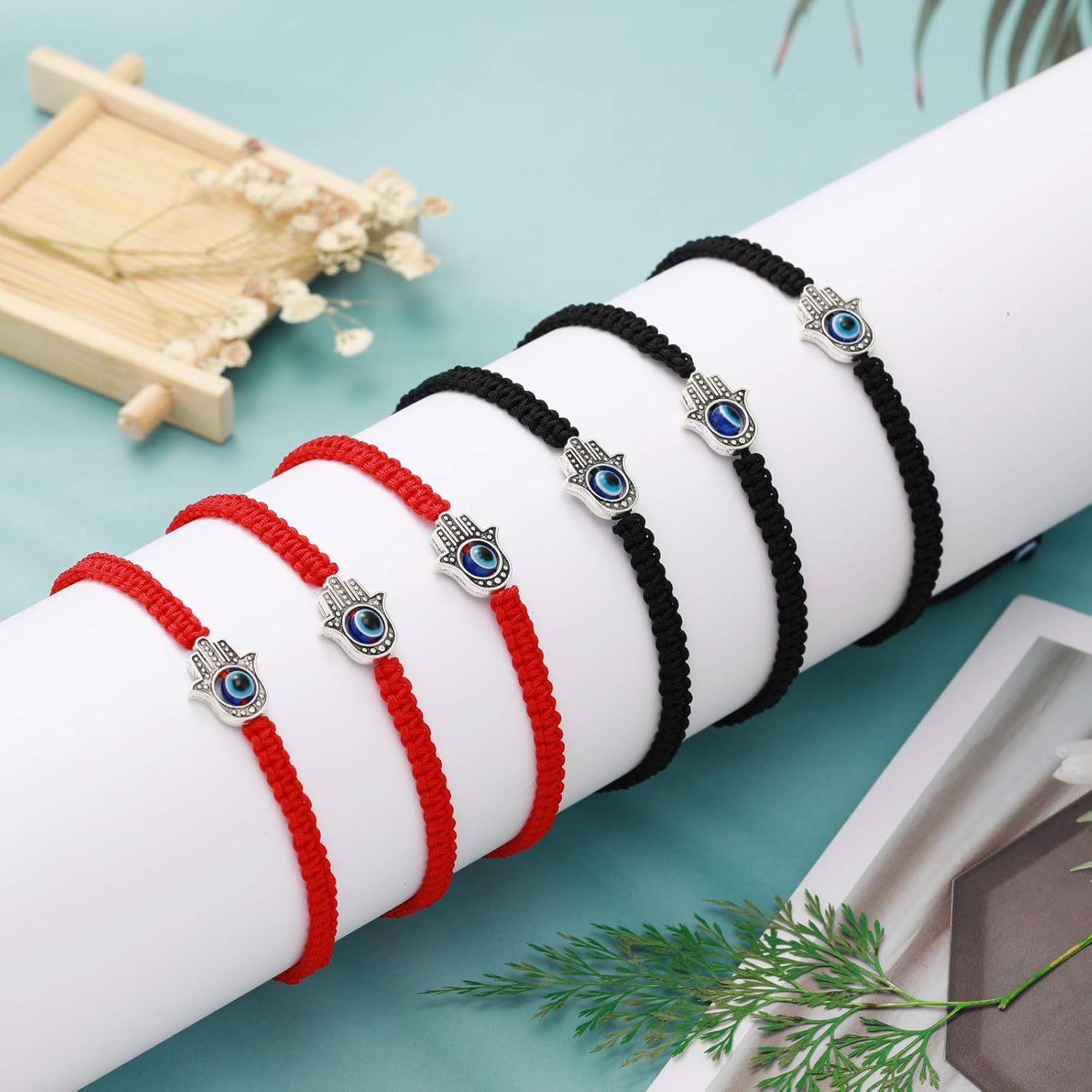 12 Pieces Evil Eye Braided Bracelets Adjustable Kabbalah Bracelets Handmade Braided Cord Protection Bracelets Lucky Friendship Bracelets