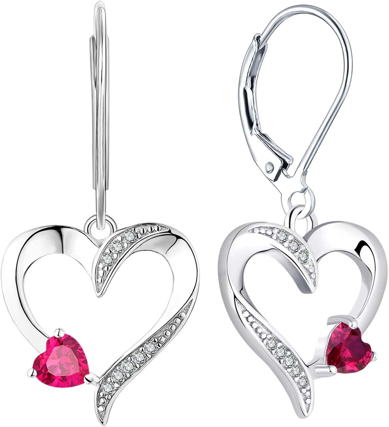 Heart Dangle Earrings 925 Sterling Silver Drop Earrings Birthstone Leverback Jewelry for Women