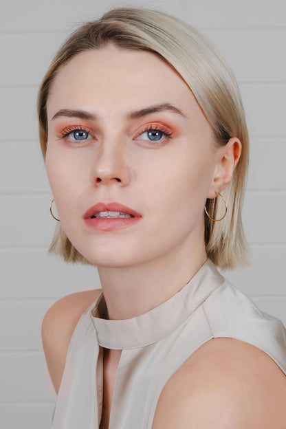 Gold Thin C-Hoop Earrings– 925 Sterling Silver, 25mm