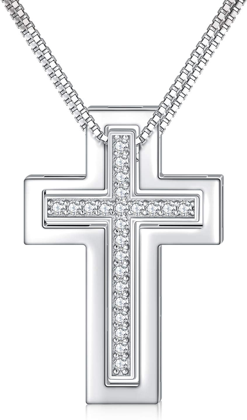 925 Sterling Silver Matching Cross CZ Necklaces– Set of 2