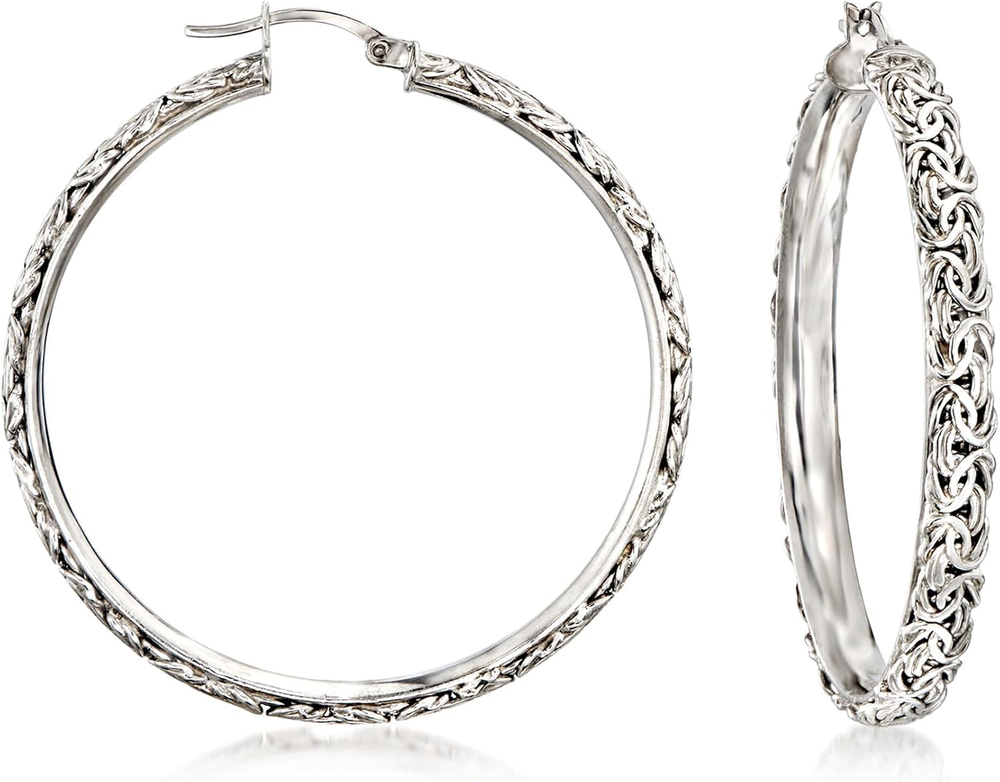 Sterling Silver Extra-Large Byzantine Hoop Earrings