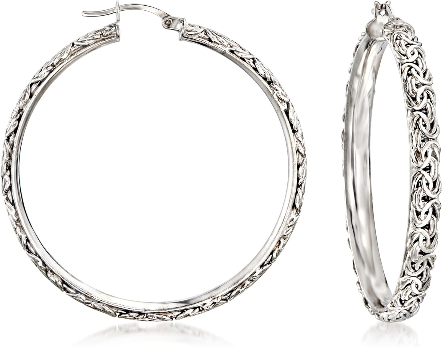 Sterling Silver Extra-Large Byzantine Hoop Earrings