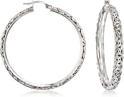 Sterling Silver Extra-Large Byzantine Hoop Earrings