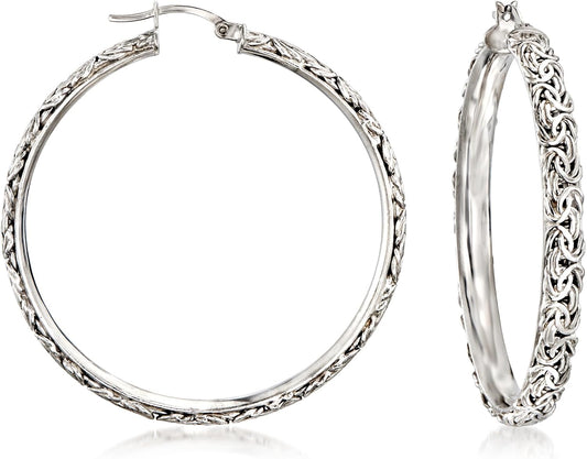 Sterling Silver Extra-Large Byzantine Hoop Earrings
