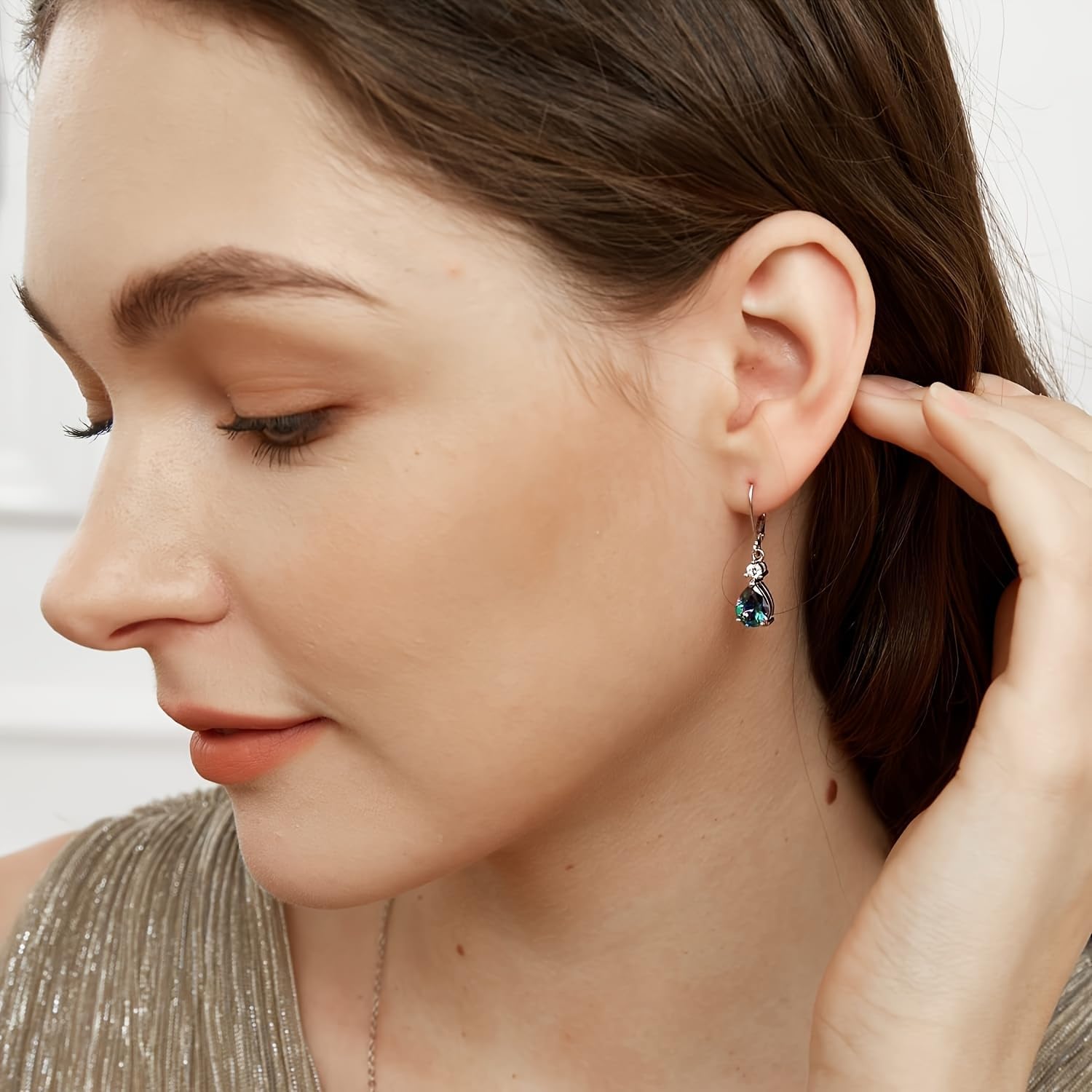 925 Sterling Silver Blue Topaz/Amethyst/Rainbow Quartz CZ Teardrop Leverback Earrings Drop Dangly Gemstone Earings Hypoallergenic Birthday Jewelry Gifts for Women