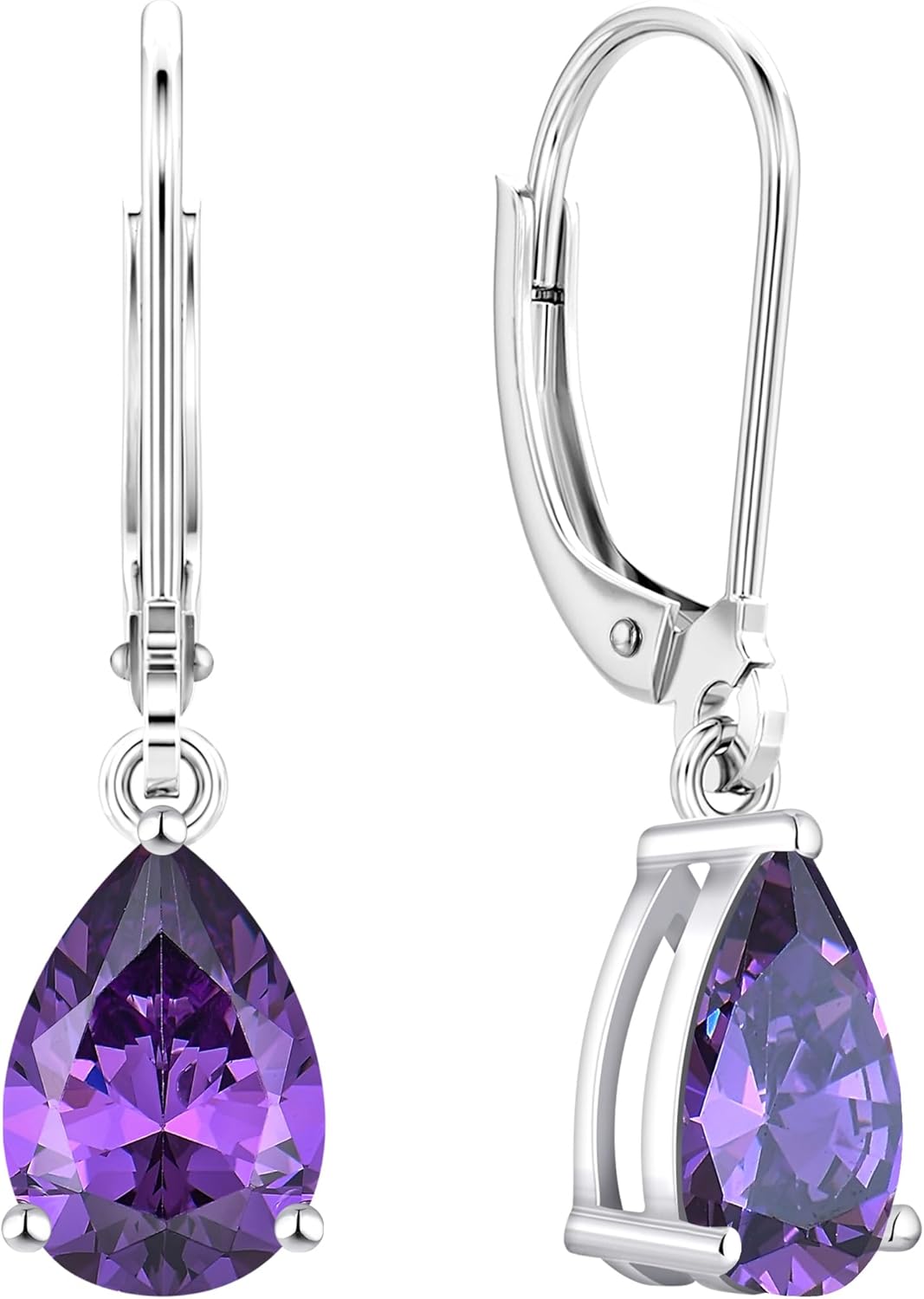925 Sterling Silver Teardrop Dangle Drop Earrings for Women 7X10 MM Solitaire Birthstone Leverback Jewelry
