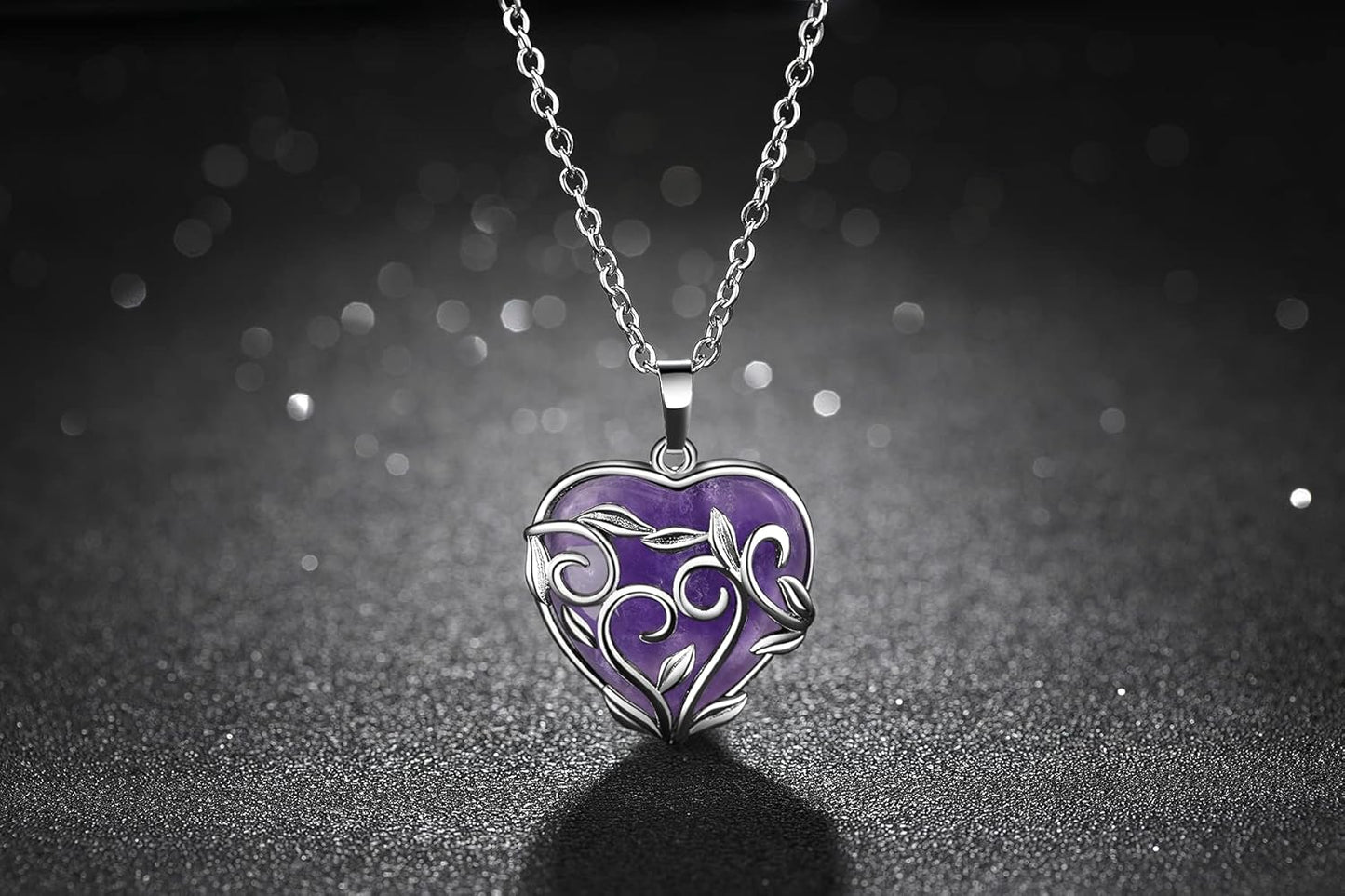 Amethyst Necklace Mothers Day Gifts Healing Crystal Stone Necklaces Heart Pendant Necklace Natural Spiritual Reiki Quartz Jewelry for Women Girlfriend Wife
