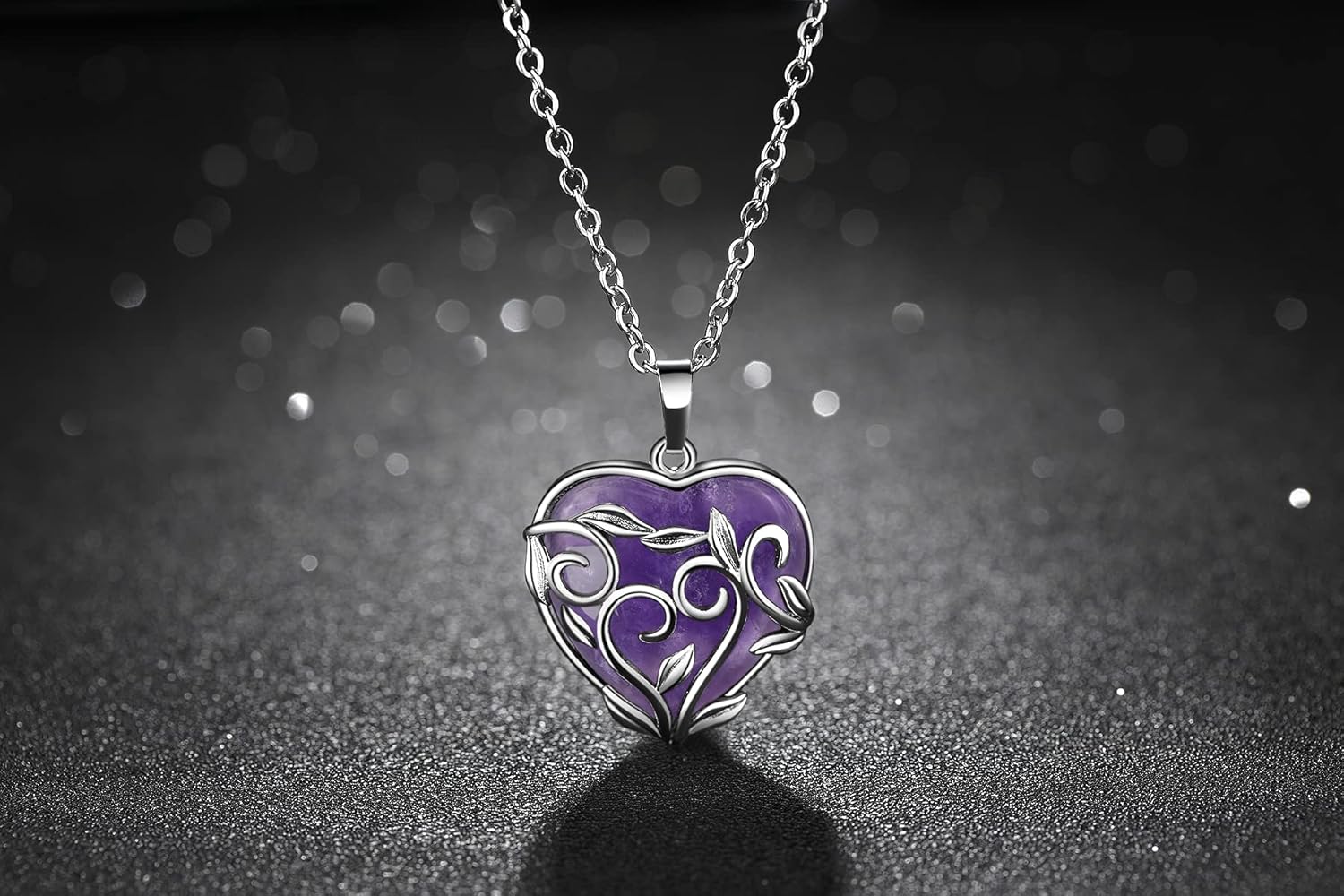 Amethyst Necklace Mothers Day Gifts Healing Crystal Stone Necklaces Heart Pendant Necklace Natural Spiritual Reiki Quartz Jewelry for Women Girlfriend Wife