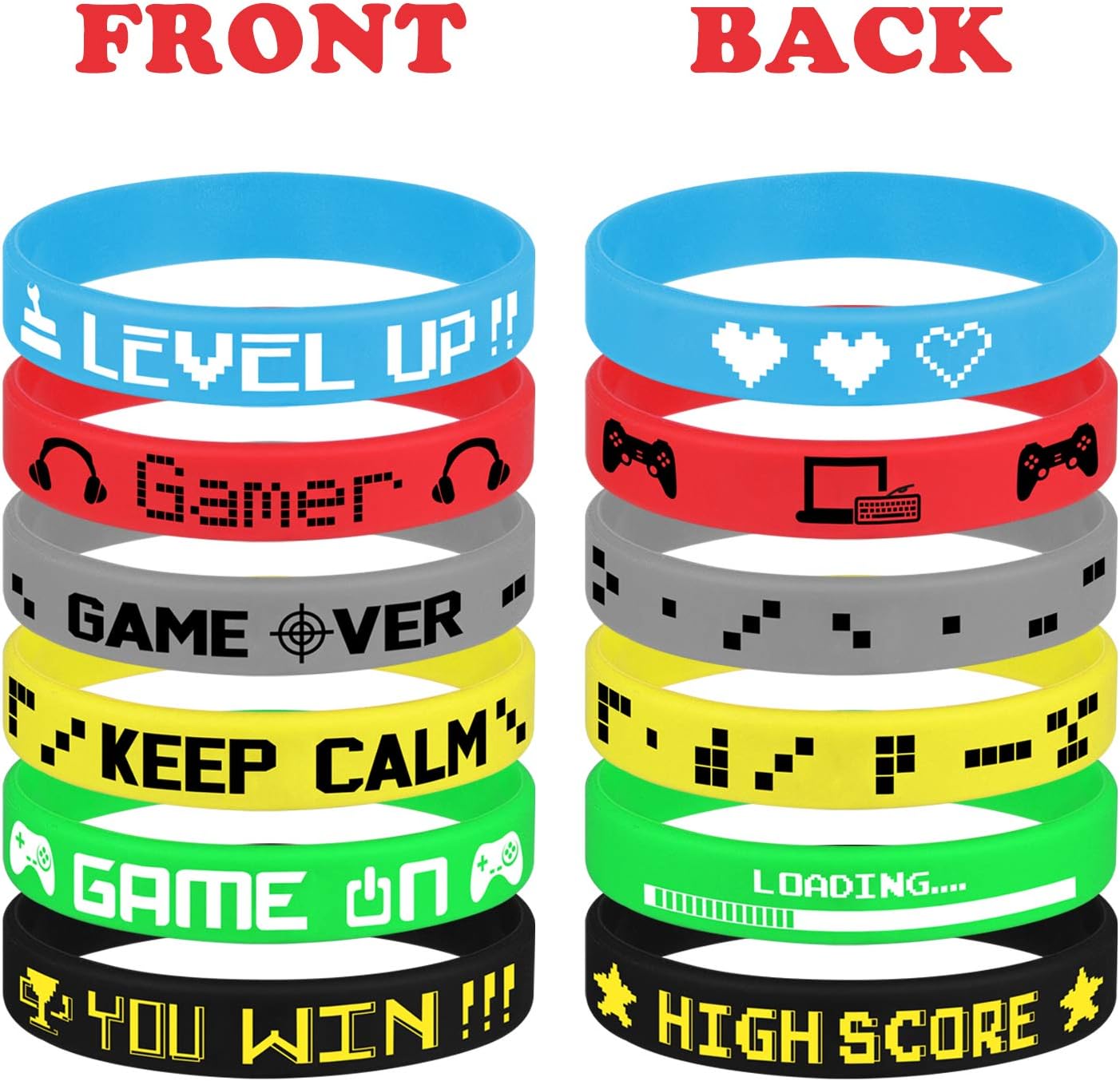 36 Pcs Video Game Silicone Wristbands Game Party Supplies for Birthday Party Baby Shower Party Favors, 6 Styles