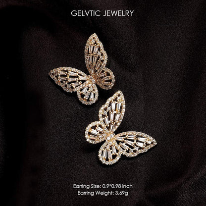 Silver Rhinestone Butterfly Earrings for Women Girls Gold Butterfly Earring Crystal CZ Cubic Zirconia Sterling Silver Cute Bow Stud for Mother Wife Lover Valentine'S Day Gift Jewelry Prom Wedding Brides