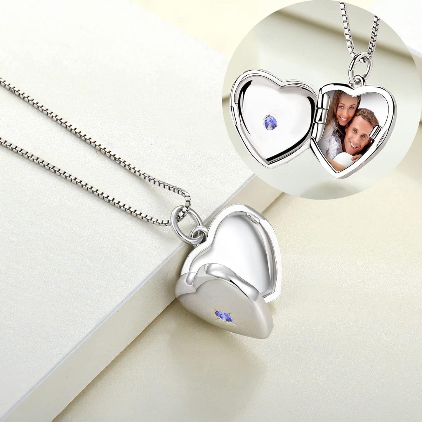 Heart Locket Picture Necklace Sterling Silver Personalized Photo Pendant Birthstone Jewelry for Women