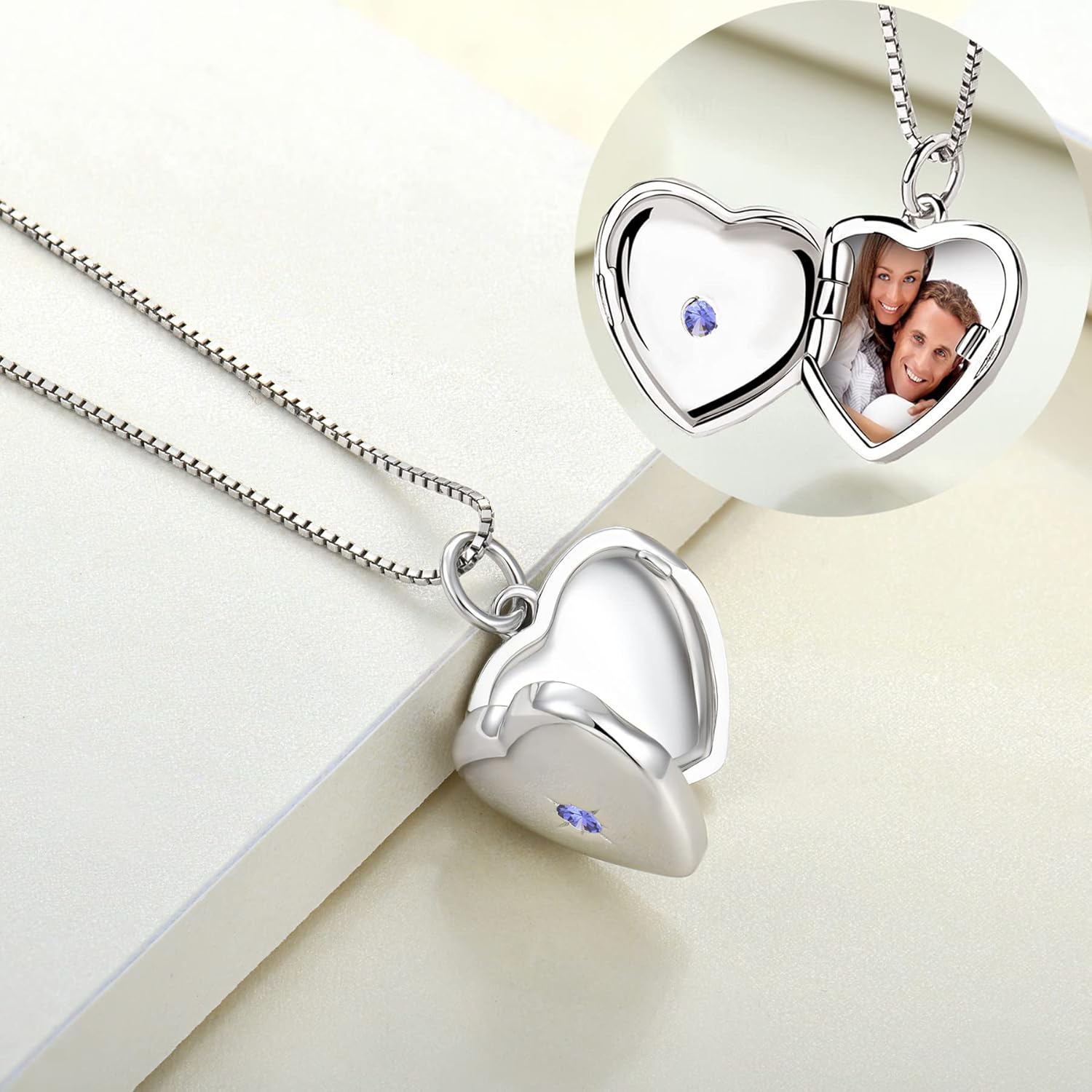 Heart Locket Picture Necklace Sterling Silver Personalized Photo Pendant Birthstone Jewelry for Women