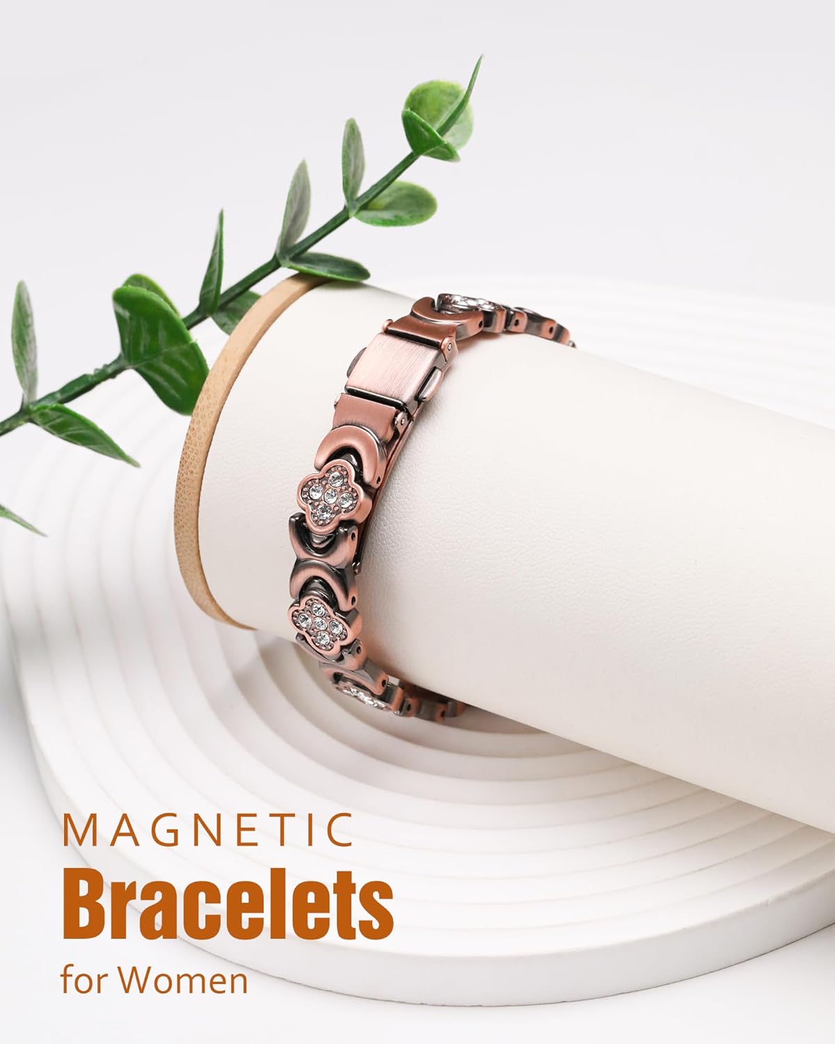 Pure Copper Bracelet for Women, Ultra Strength Magnetic Therapy Bracelets with 3800 Gauss Magnets，Four-Leaf Clover Jewelry