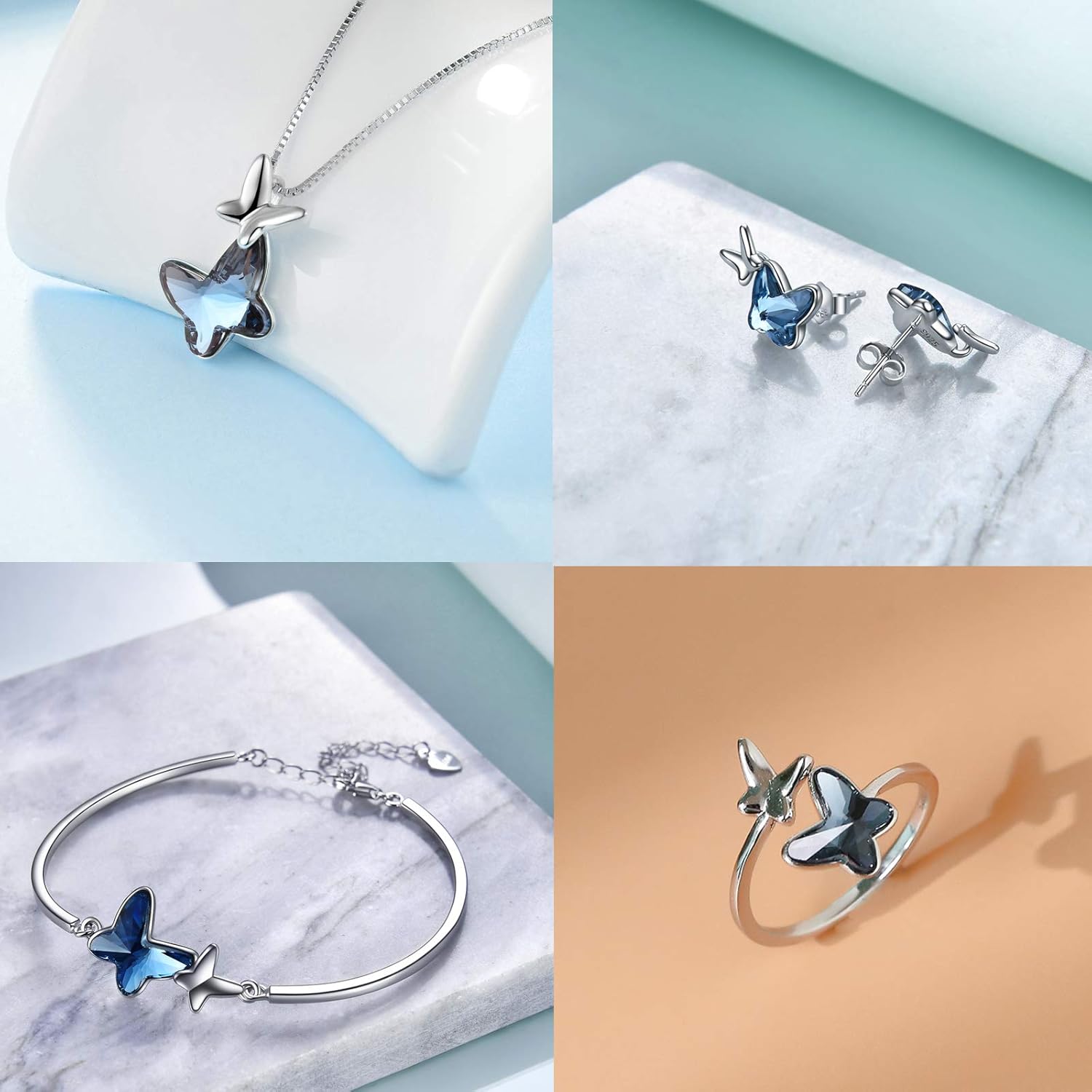 Sterling Silver Chasing Butterfly Pendant Necklace Embellished with Austrian Crystals - Fine Anniversary or Birthday Butterfly Jewelry Gift for Women - Morpho Helena Series
