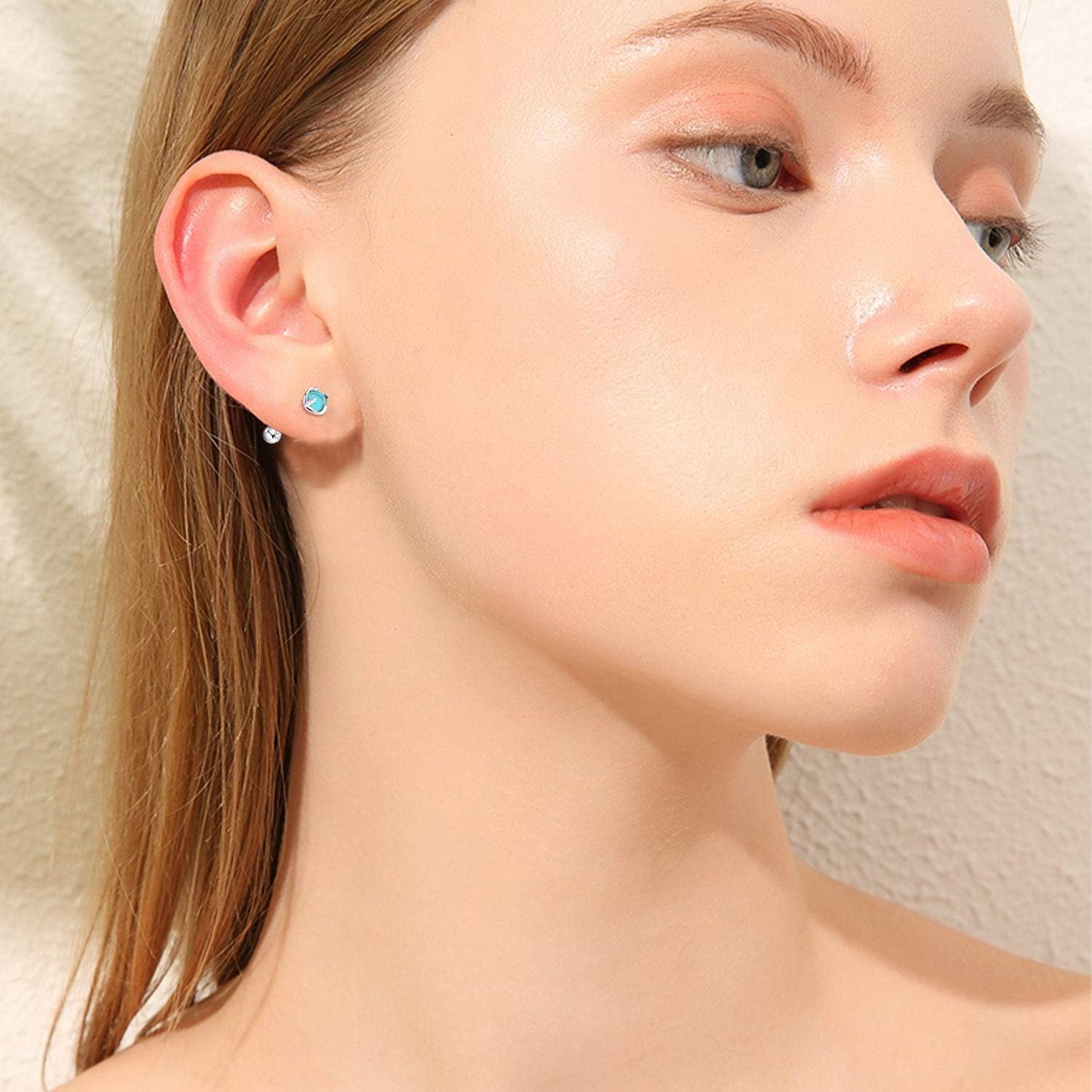 Turquoise Studs Earrings, round Shape 925 Sterling Silver Screwback Studs for Women, Turquoise Jewelry Mother Day for Women Mom Wife Girlfriend
