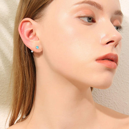 Turquoise Studs Earrings, round Shape 925 Sterling Silver Screwback Studs for Women, Turquoise Jewelry Mother Day for Women Mom Wife Girlfriend