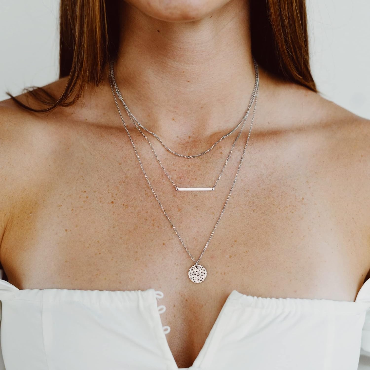 Necklace for Women, 14K Gold-Plated Dainty Choker, Silver Layered Necklaces for Women, Trendy Beach Jewelry