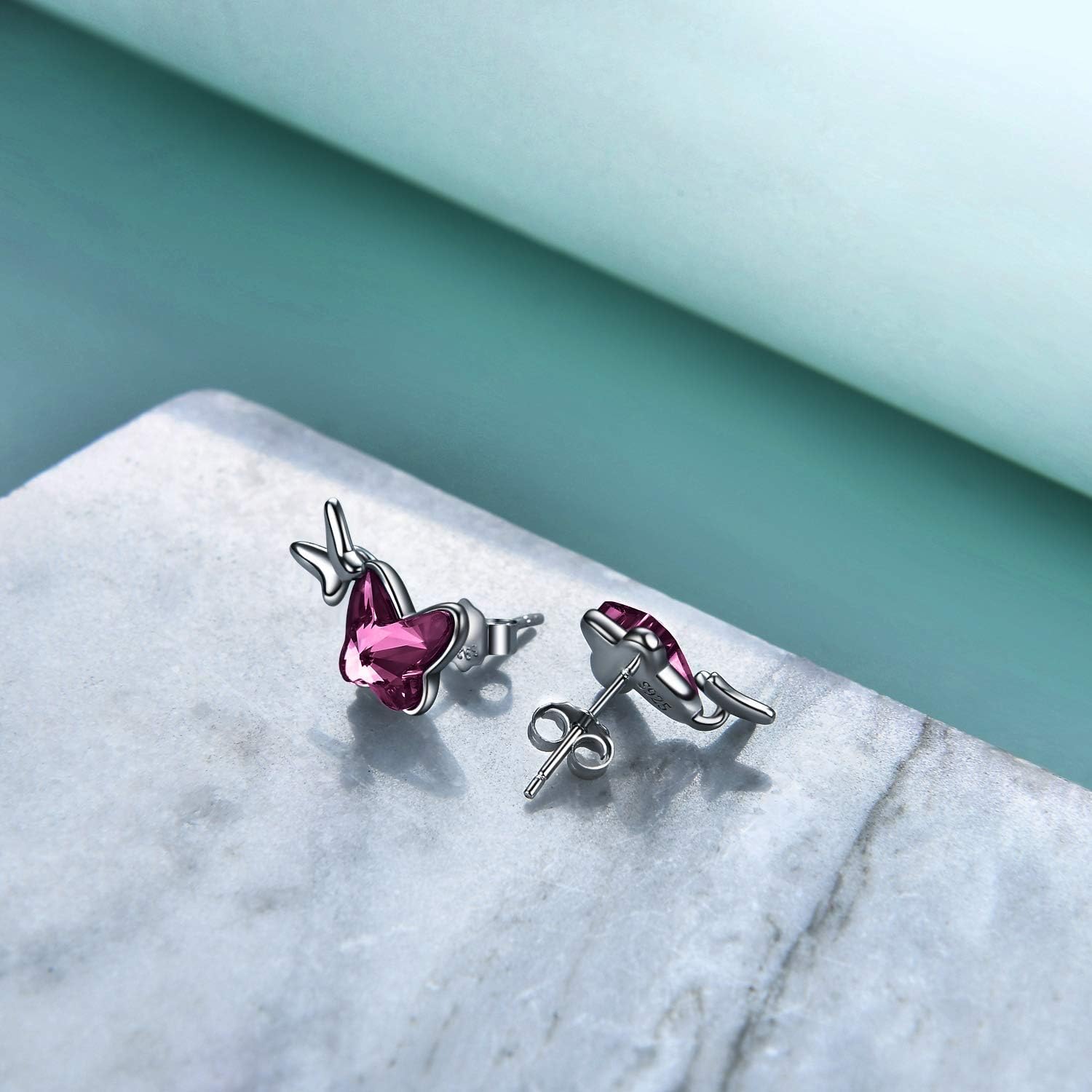 Sterling Silver Infinity Butterfly Earrings Embellished with Crystals from Austria, Hypoallergenic Stud Earrings, Anniversary Birthday Butterfly Jewelry Gifts for Women
