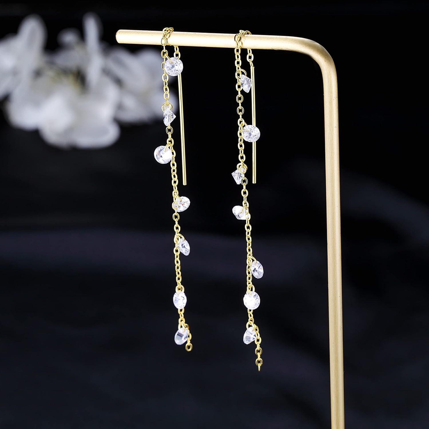 925 Sterling Silver Sparkling CZ Droplet Dangle Earrings for Women Teens Elegant Wedding Dangling Earrings Threader Tassel