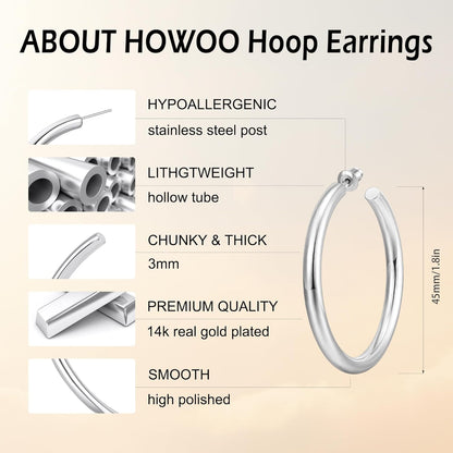 Gold Hoop Earrings for Women 14K Gold Plated Chunky Hoop Earrings for Women Thick Lightweight Earrings Jewelry Gifts