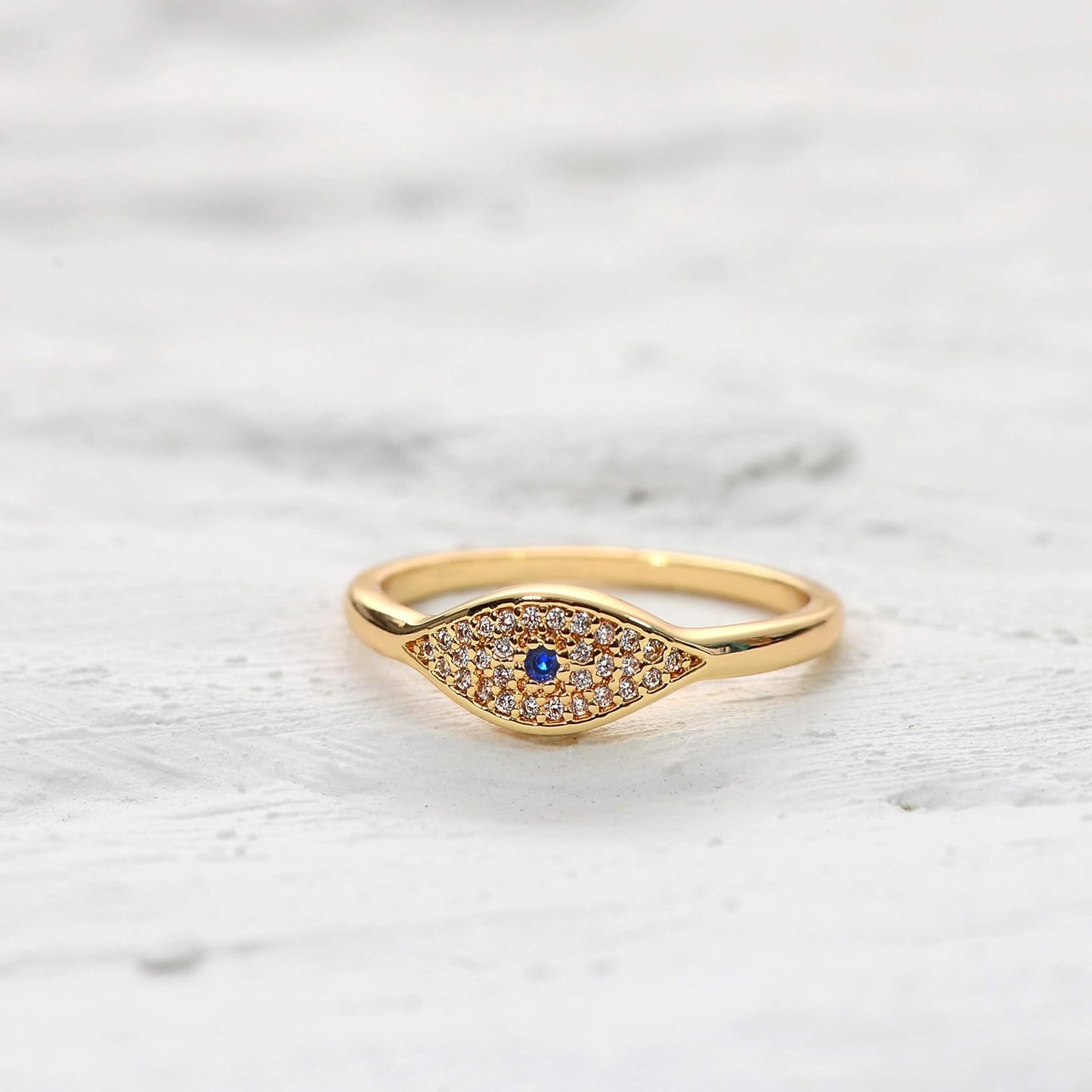 Gold Cubic Zirconia Blue Evil Eye Stacking Ring,14K Gold Plated Dainty Sapphireblue Colored Band Stackable Rings