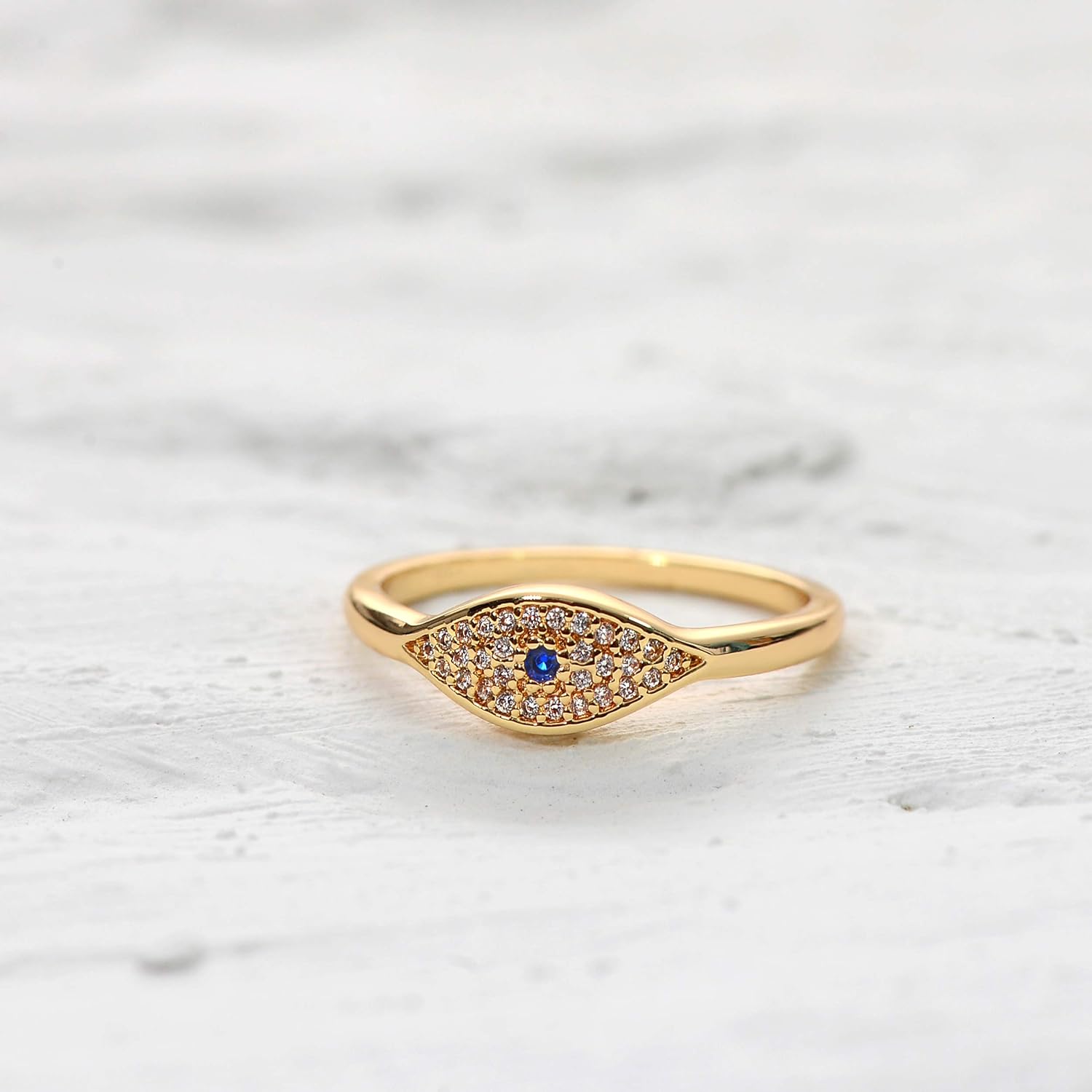 Gold Cubic Zirconia Blue Evil Eye Stacking Ring,14K Gold Plated Dainty Sapphireblue Colored Band Stackable Rings