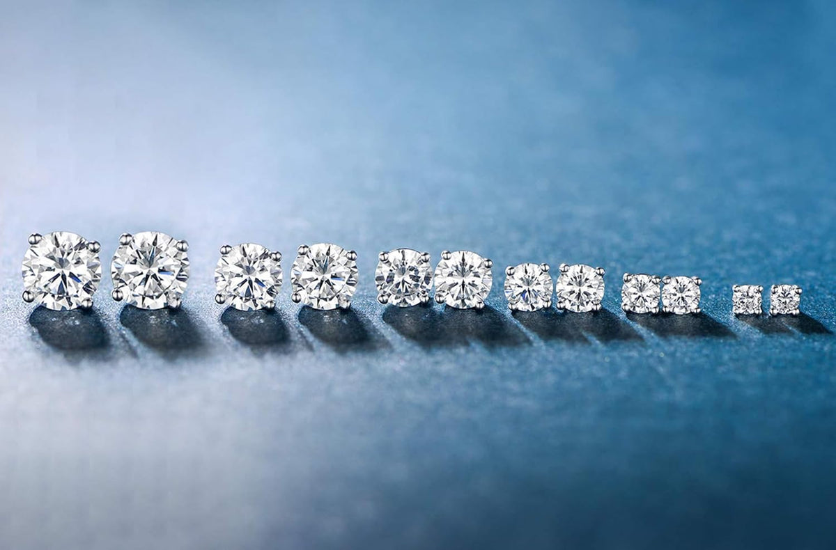 18K White Gold Plated round Cubic Zirconia Stud Earrings Pack, 6 Pairs