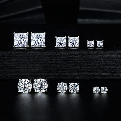 18K Gold Plated round Princess Cut Clear Cubic Zirconia Stud Earring of 6 Pairs (6 Pairs)