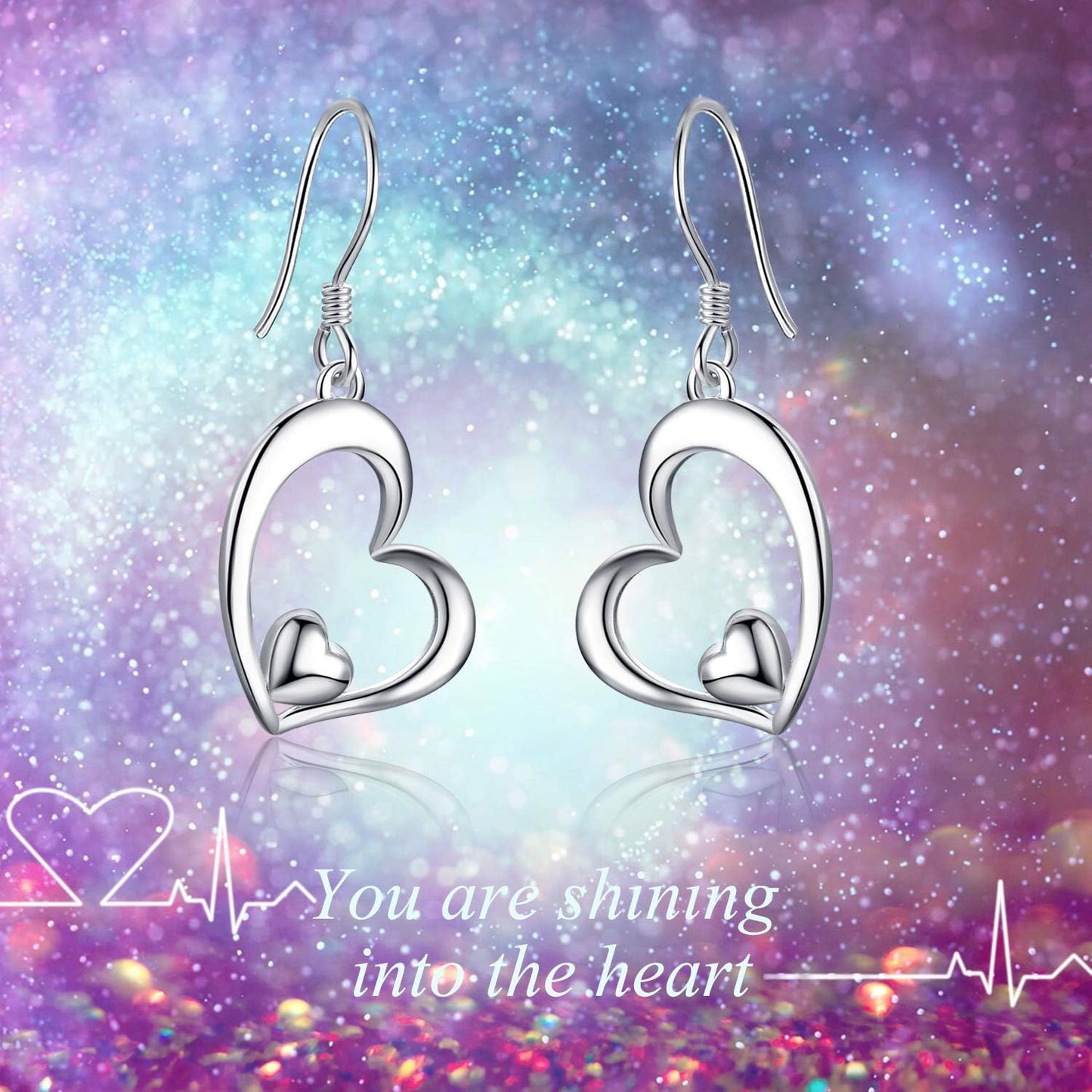 Heart Earrings for Women Sterling Silver Heart Dangle Drop Earrings Heart Jewely Heart Gifts for Birthday Anniversary Christmas Gifts