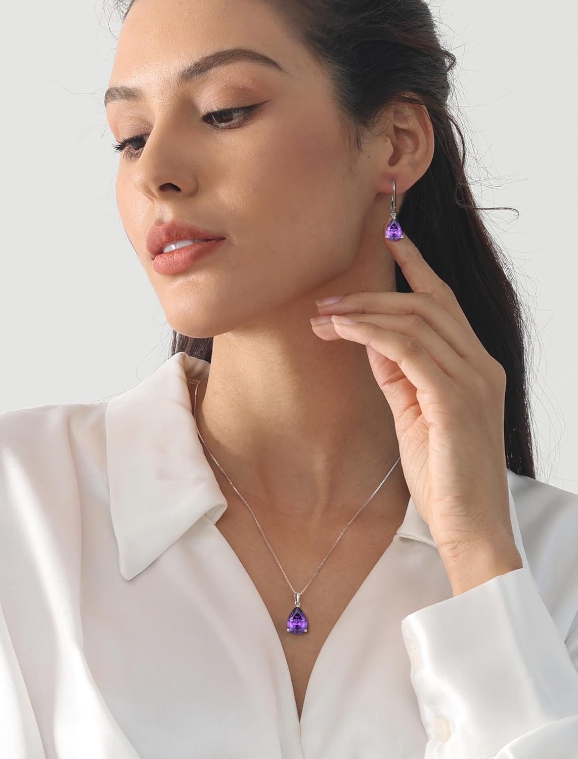 925 Sterling Silver Teardrop Dangle Drop Earrings for Women 7X10 MM Solitaire Birthstone Leverback Jewelry