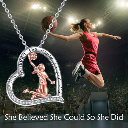 925 Sterling Silver Inspirational Basketball CZ Pendant Necklace