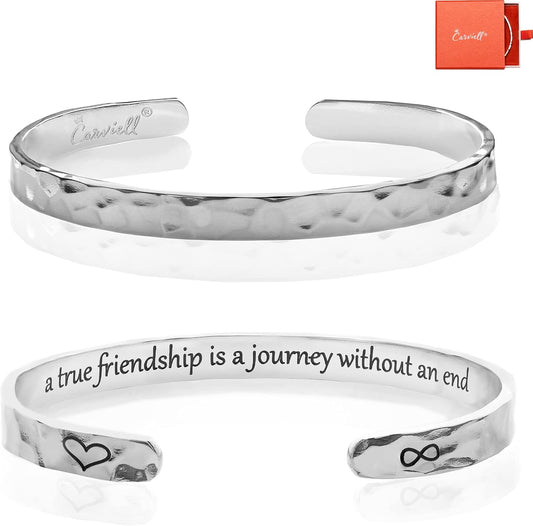Engraved Cuff Bracelets for Women – Inspirational, Friendship, Love, Mom, Daughter, Sister, Christian, Graduation, Memorial & Wedding Gifts – 80+ Phrases – Stainless Steel, Gift-Ready
