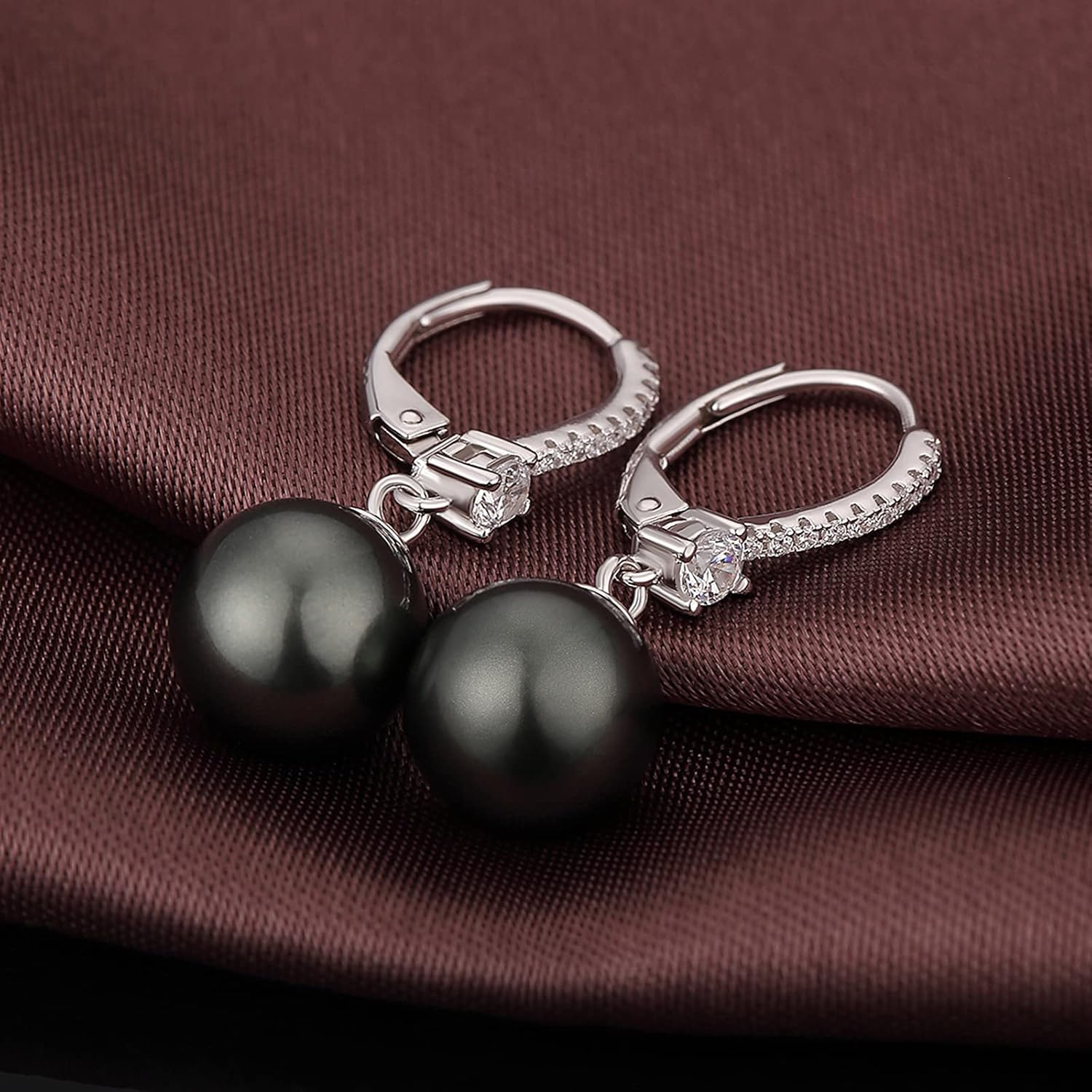 Pearl Dangle Earrings 925 Sterling Silver Pearl Earrings for Women 10Mm White/Black Pearls