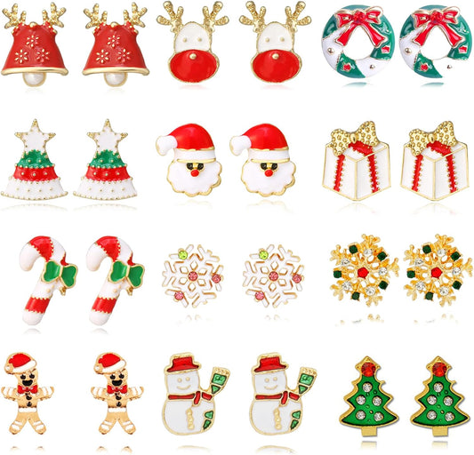 Christmas Earrings for Women Rhinestone Pearl Bow Earrings Holiday Jewelry Gifts Christmas Outfits for Women Stocking Stuffers