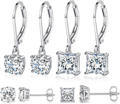 18K White Gold Plated round Princess Cut Clear Cubic Zirconia Tear Drop Dangle Earrings for Women Hypoallergenic