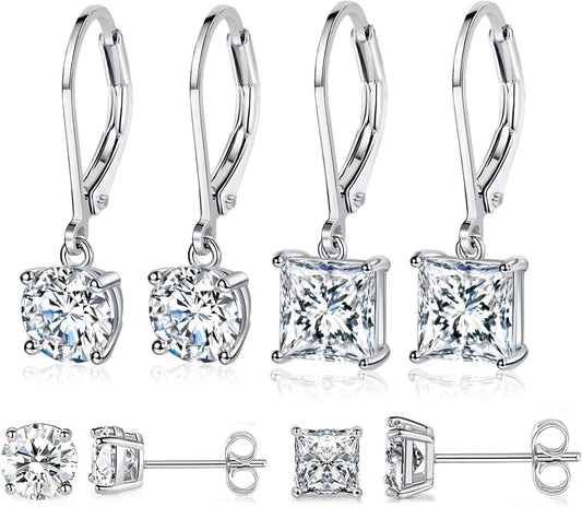 18K White Gold Plated round Princess Cut Clear Cubic Zirconia Tear Drop Dangle Earrings for Women Hypoallergenic