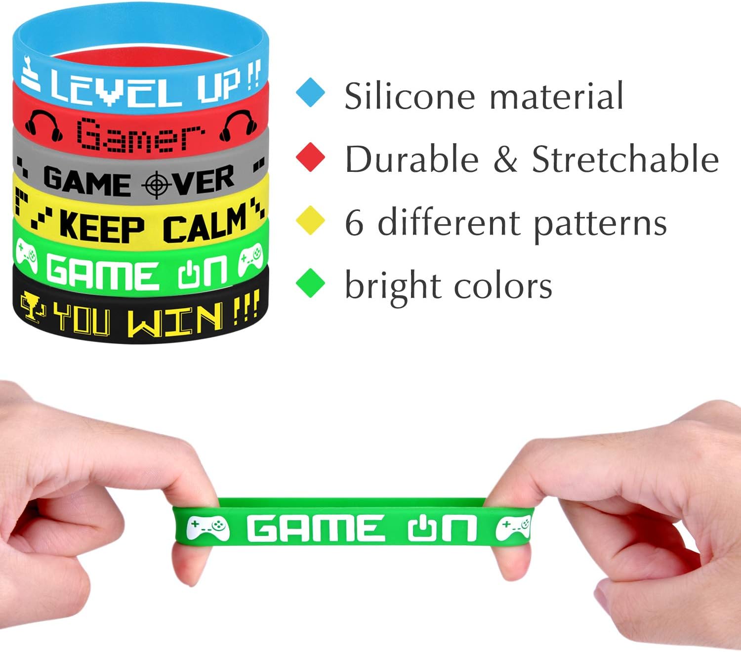36 Pcs Video Game Silicone Wristbands Game Party Supplies for Birthday Party Baby Shower Party Favors, 6 Styles