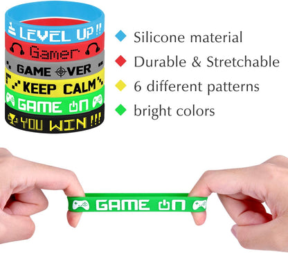 36 Pcs Video Game Silicone Wristbands Game Party Supplies for Birthday Party Baby Shower Party Favors, 6 Styles
