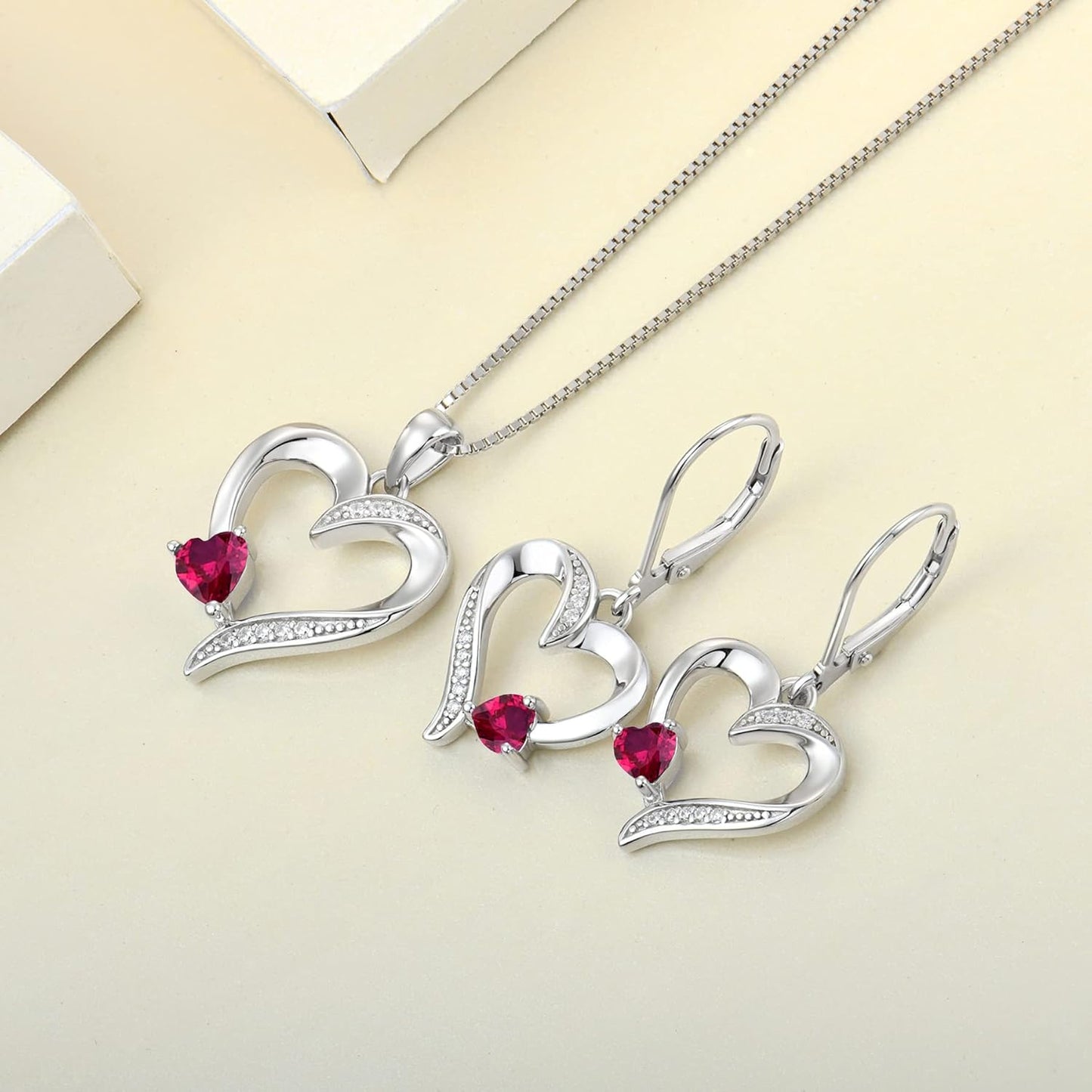 Heart Dangle Earrings 925 Sterling Silver Drop Earrings Birthstone Leverback Jewelry for Women