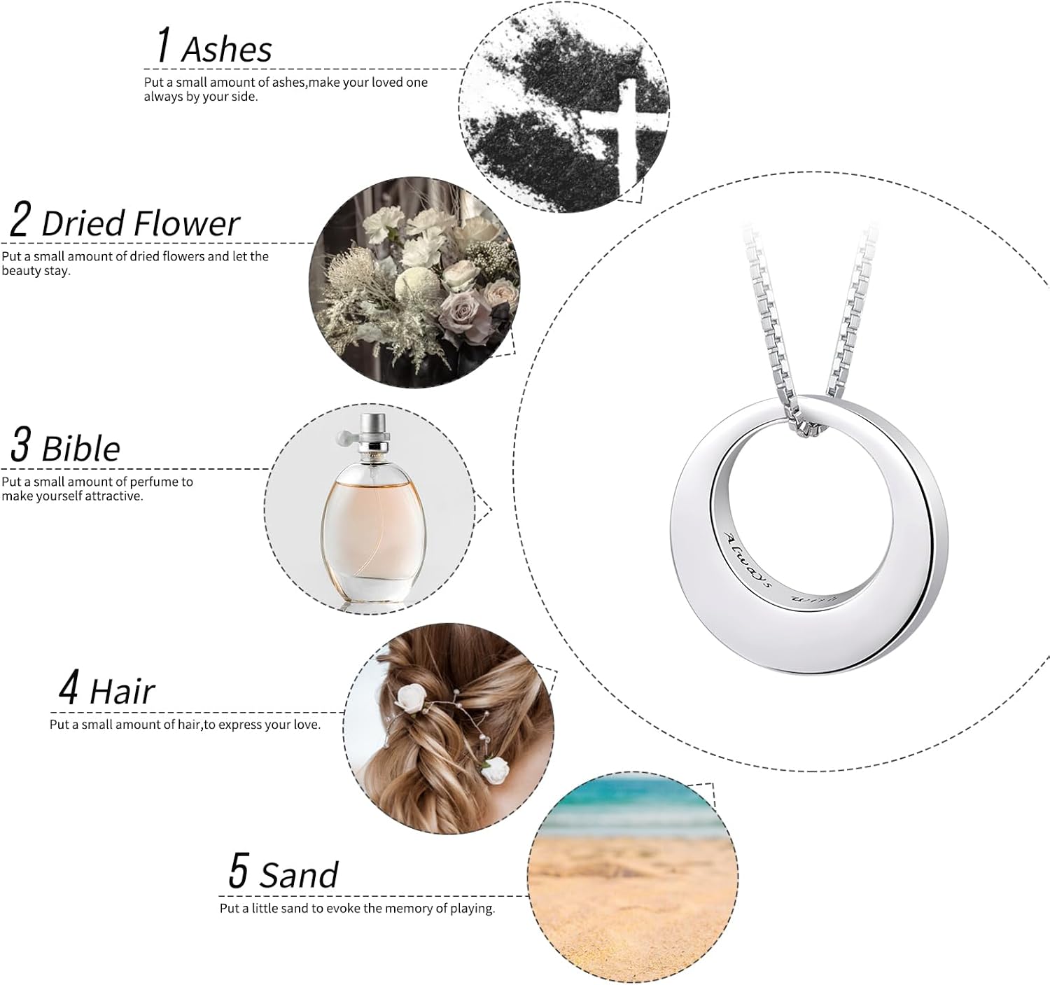Sterling Silver Circle of Life Eternity Memorial Urn Necklace Always with Me Cremation Jewelry Pendant Necklaces for Ashes