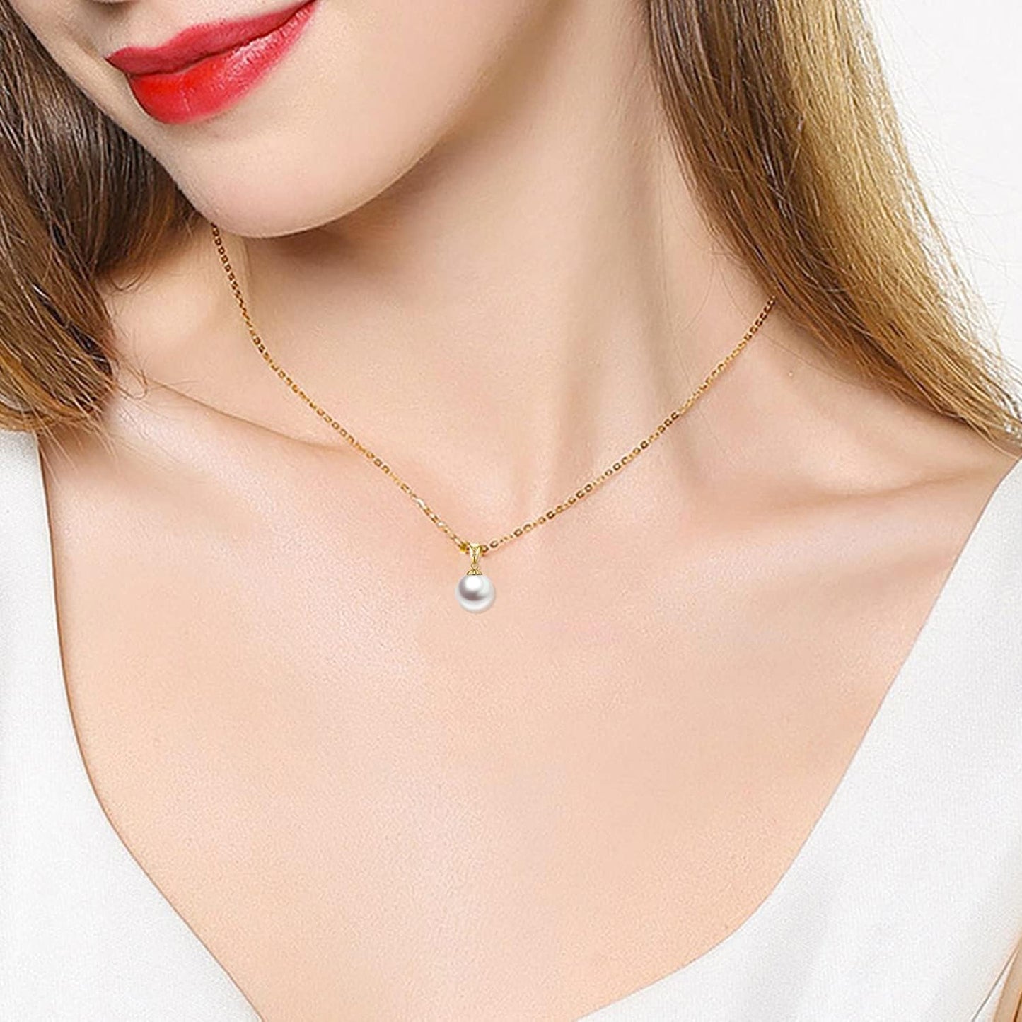 14K Gold Pearl Necklaces for Women with 18K Gold Pendant (Freshwater Cultured Pearl), Real Gold Present for Her, Jewelry Gifts for Mother Wife Girlfriend, 16"-18"