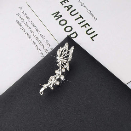 2PCS Ear Cuff Crawler Earrings for Women, Crystal Butterfly Elven Ear Cuffs Hypoallergenic Piercing Ear Cuff Earrings
