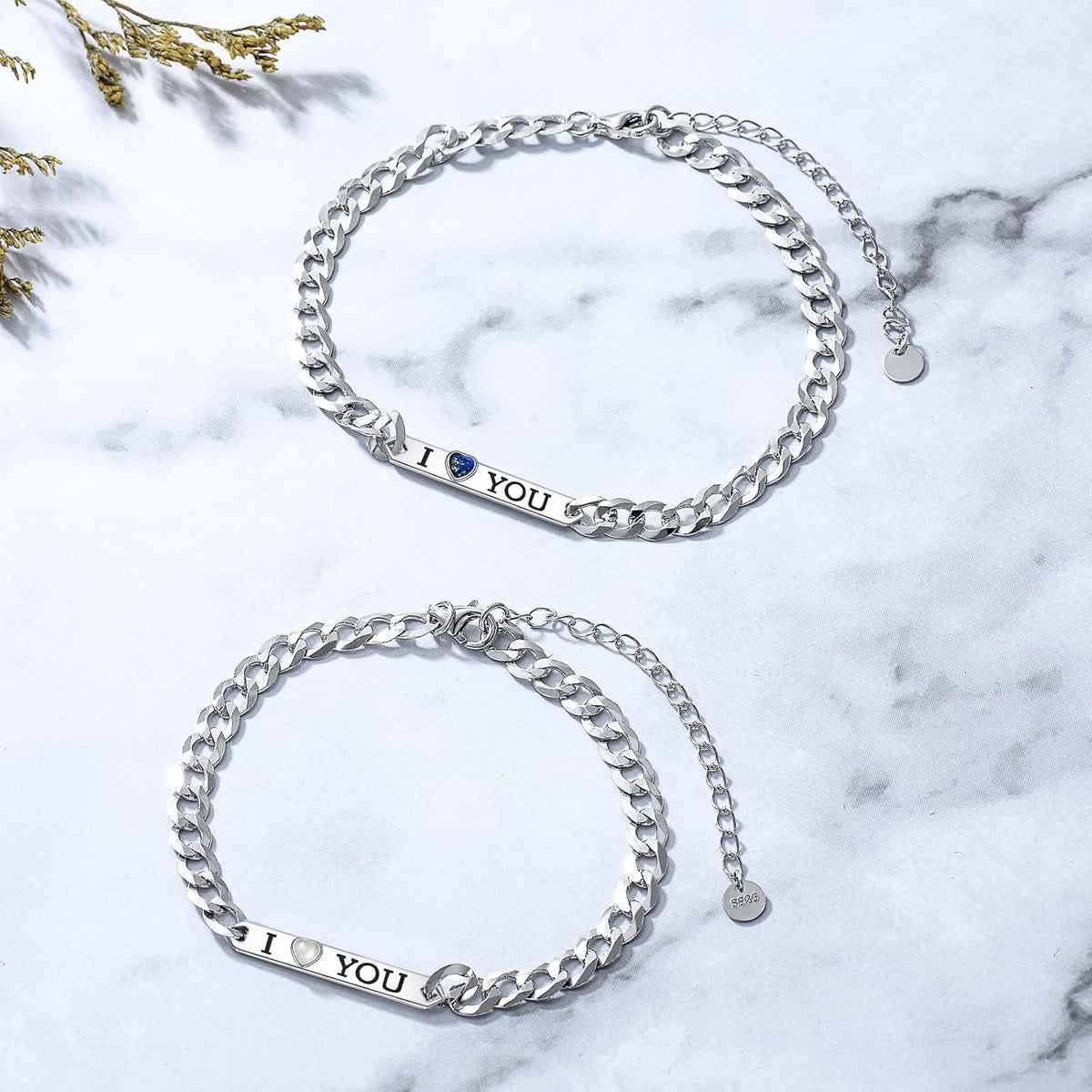 925 Sterling Silver I Love You Matching Couple Bracelets– Set of 2