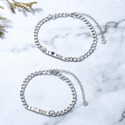 925 Sterling Silver I Love You Matching Couple Bracelets– Set of 2