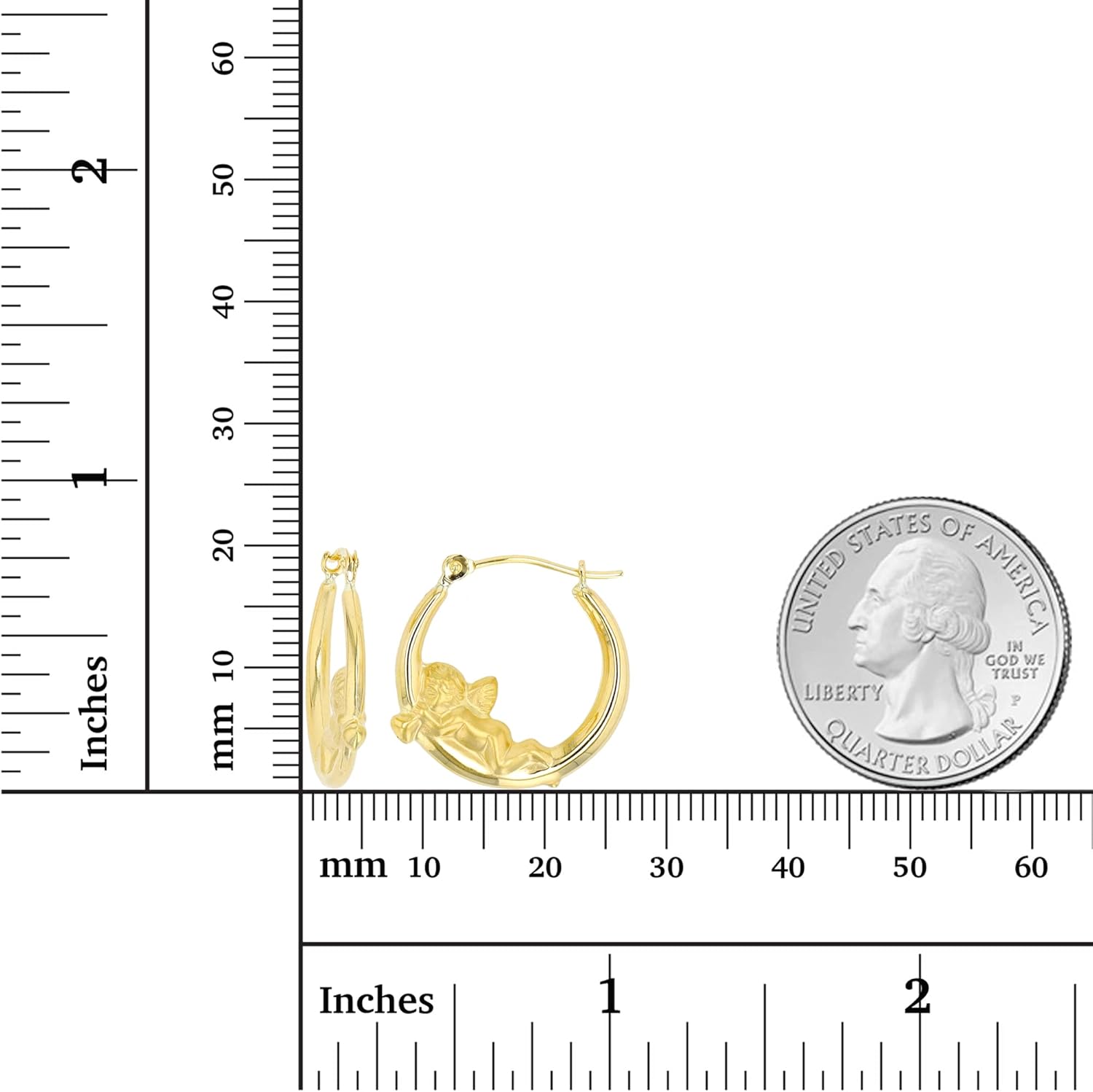 14K Yellow Gold Multiple Shapes of Hoop Earrings with Hinged Clasp | Wings & Heart, Dove and Cherub| Solid Gold Earrings for Women