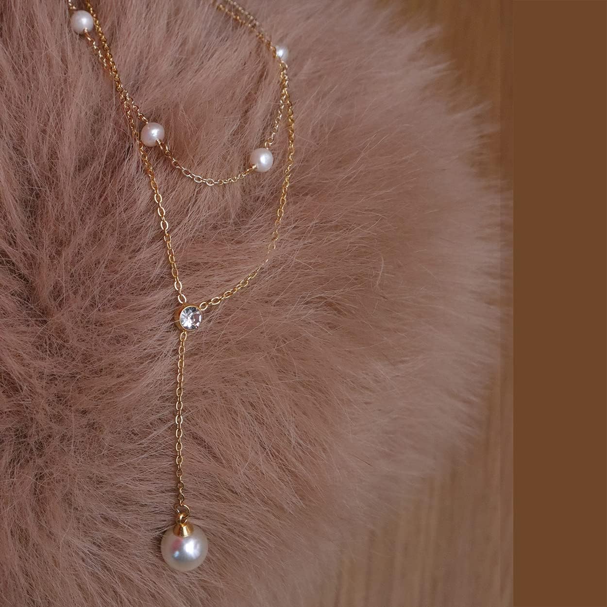 Gold Pearl Rhinestone Layered Necklaces for Women Dainty Long Drop Rhinestone Zirconia Faux Diamond Y Necklace Everyday Jewelry Gifts