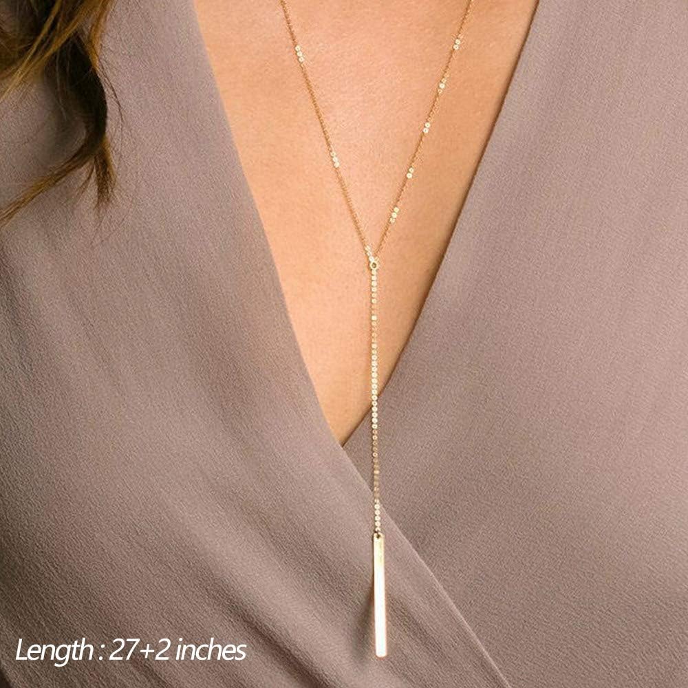 Dainty Layered Choker Necklace, Handmade 14K Gold Plated Y Pendant Necklace Multilayer Bar Disc Necklace Adjustable Layering Choker Necklaces for Women